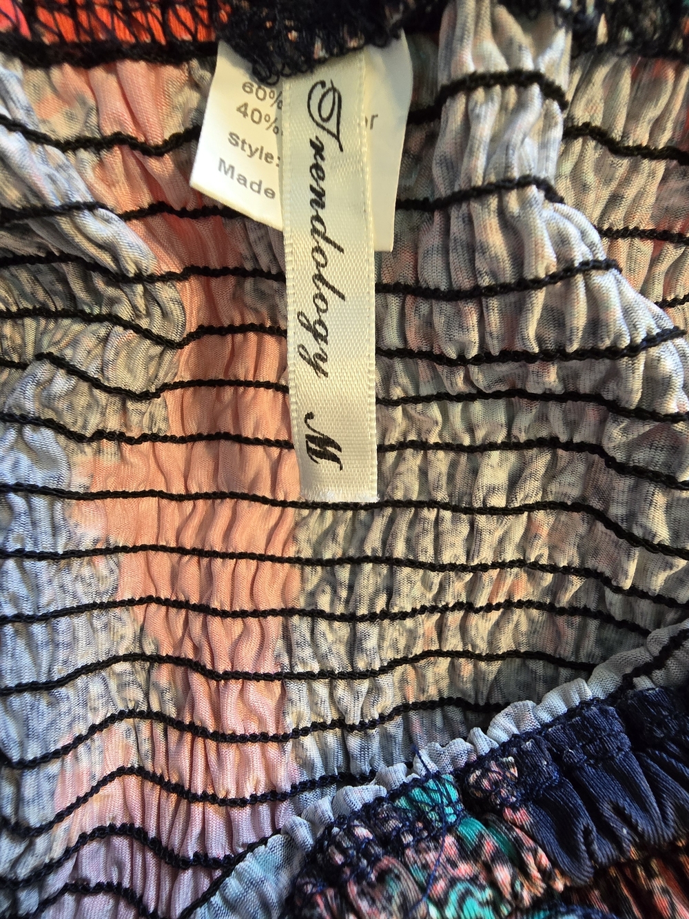 Navy Paisley Maxi Dress with Coral and Teal Accents - Picture 4 of 5